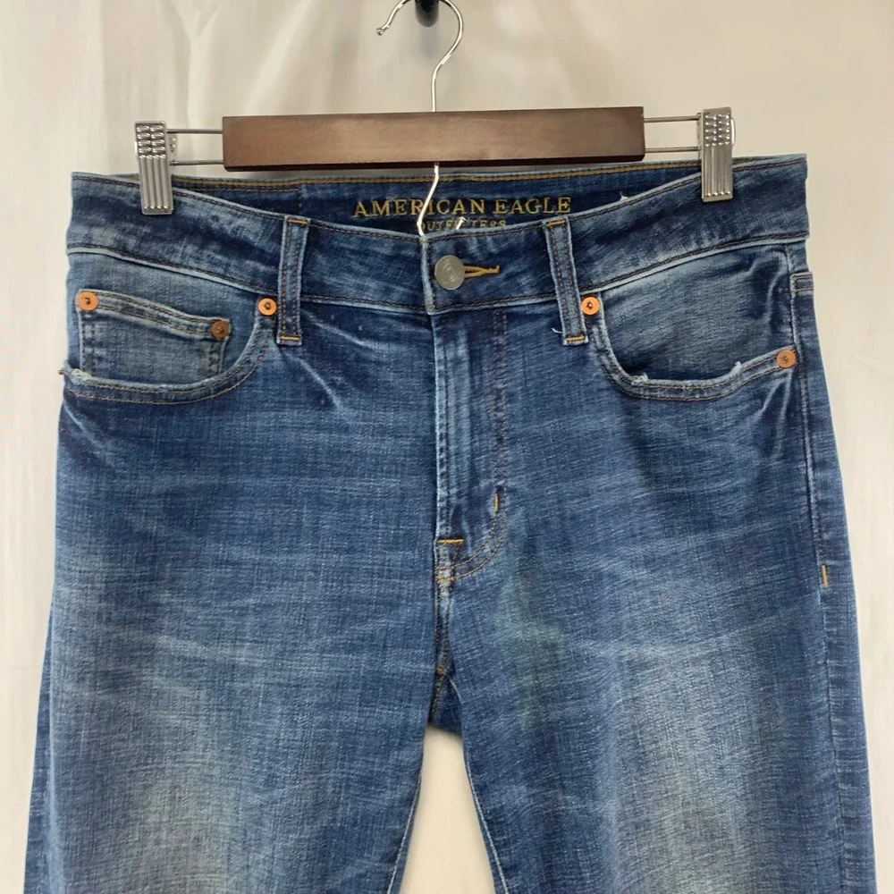 American‎ Eagle Slim Straight Jeans Mens 30x34 Blue Distressed Ne(x)t Level Flex